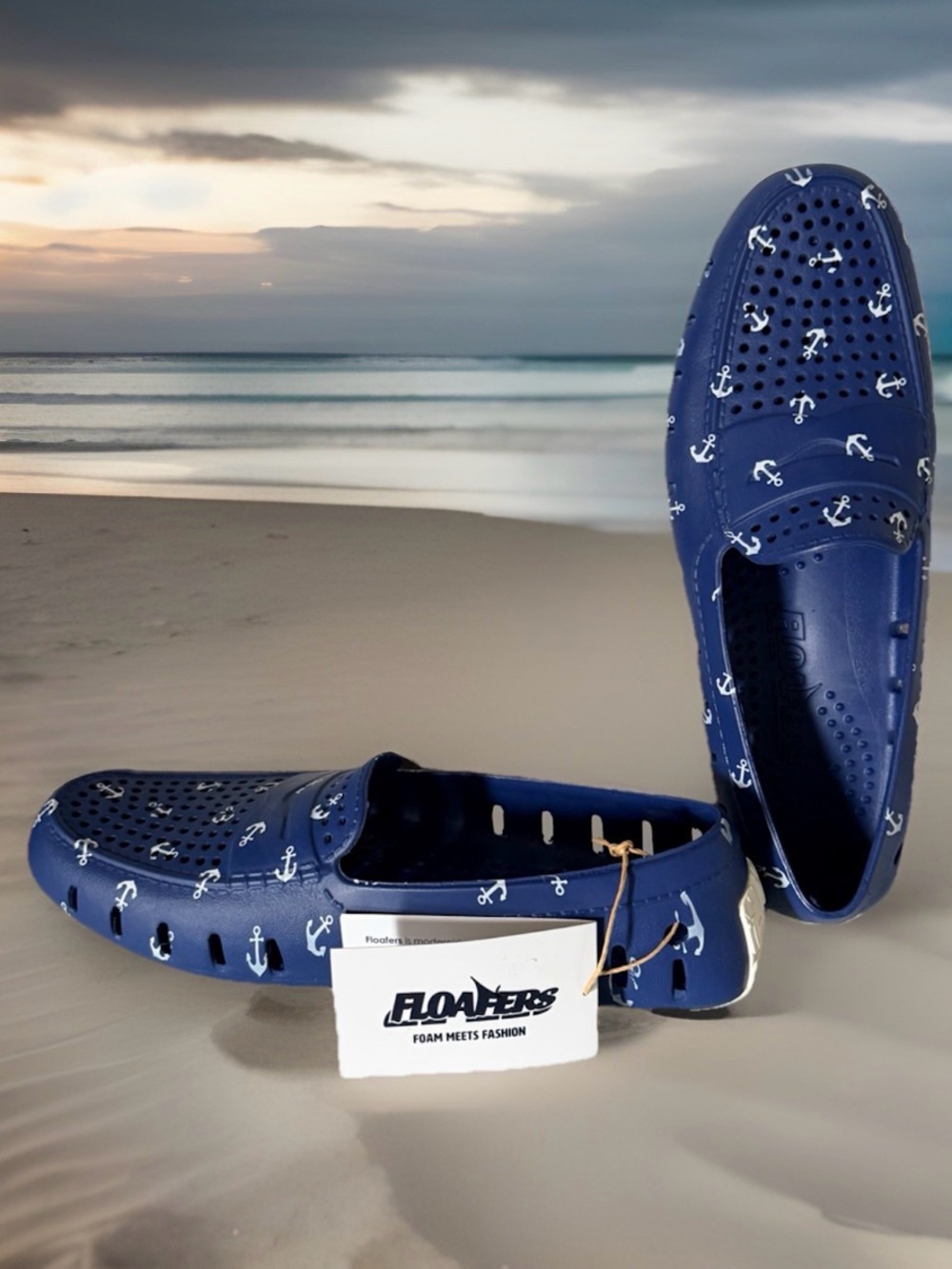 Floafers Men’s Country Club Driver Loafers. Size 9, 11. Navy/White Anchor. NWT